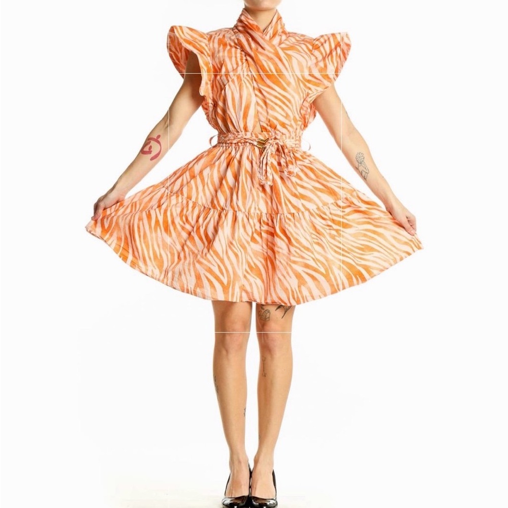 Pre-Loved Sz 40 Derek Lam Collective Orange Zebra Print Cotton Dress ($425)